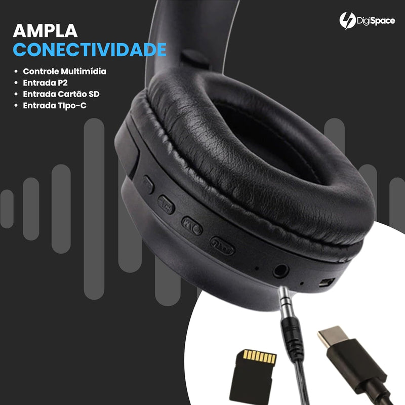 Fone de Ouvido Bluetooth 5.3 C/ Cancelamento de Ruído On-ear