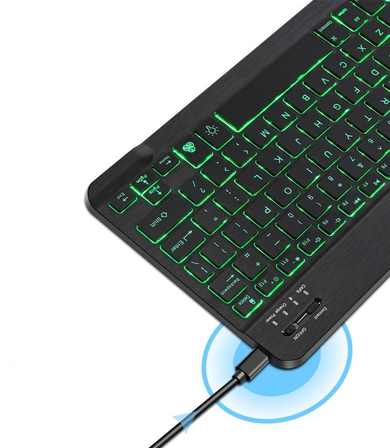 Teclado e mouse Bluetooth sem fio RGB.