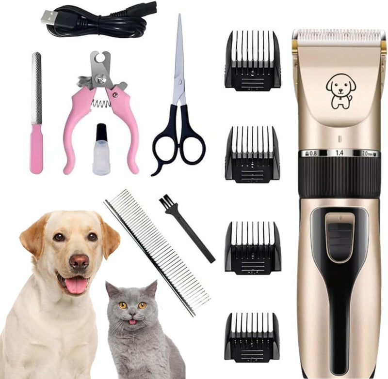 KIT Com Maquina Tosar Pelos Recarregável para Cachorros e Gatos