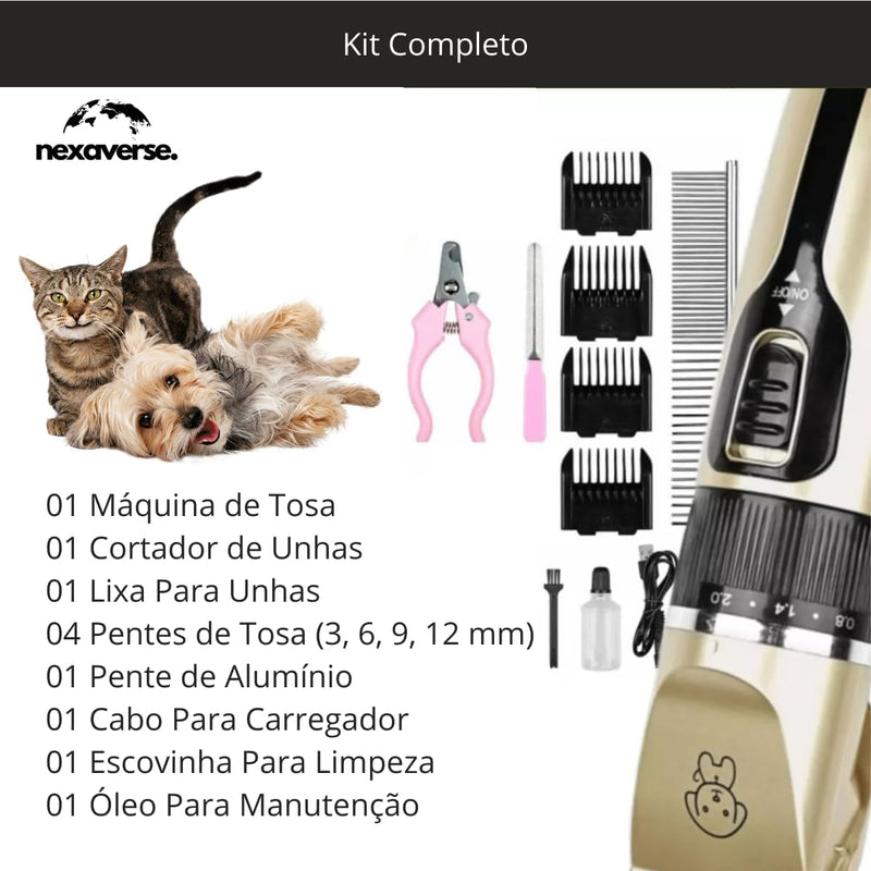 KIT Com Maquina Tosar Pelos Recarregável para Cachorros e Gatos