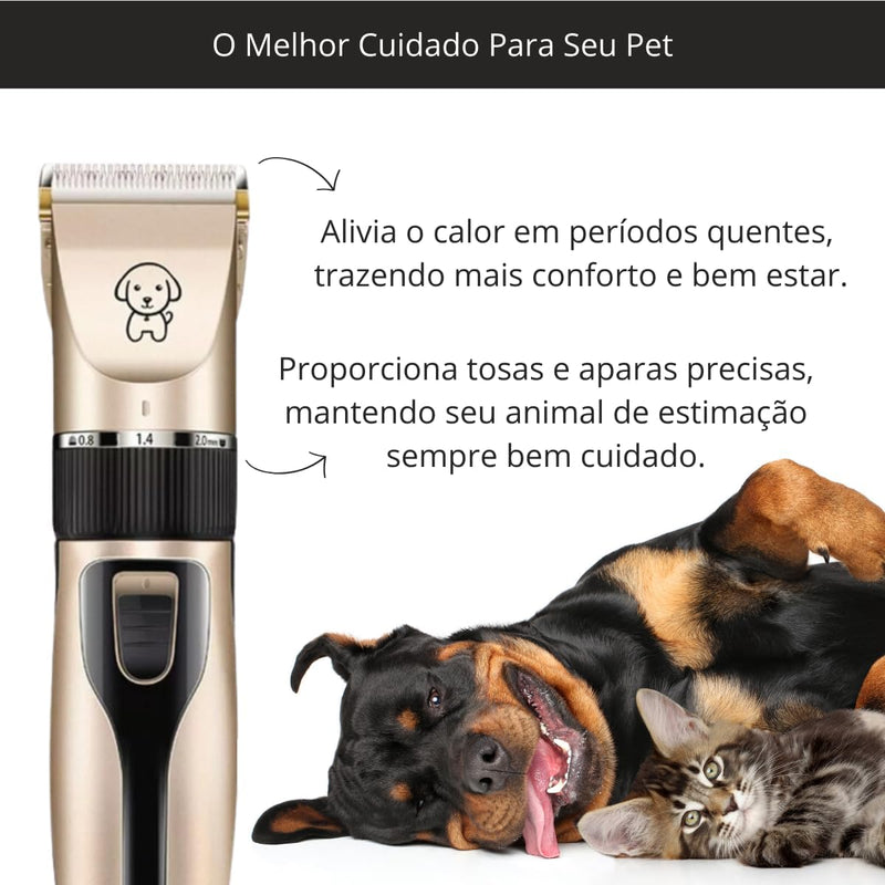 KIT Com Maquina Tosar Pelos Recarregável para Cachorros e Gatos
